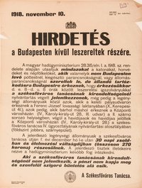 Hirdetés a Budapesten kívül leszereltek számára, 1918.11.10.