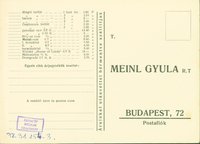 Levelezőlap árjegyzékkel a Meinl Gyula R.T.-től